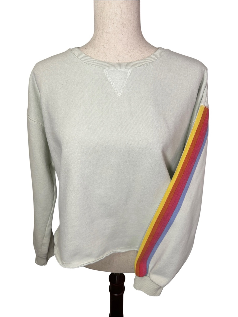 Marine Layer Rainbow Stripe Sleeve Crewneck Cropped Sweatshirt White Women’s M